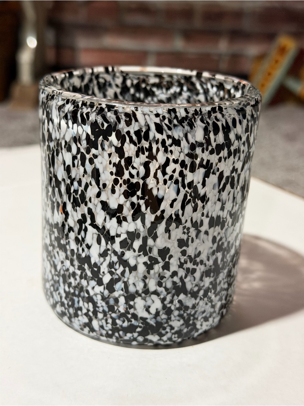 Byron Calore Speckled Glass Candle Holder - Black and White